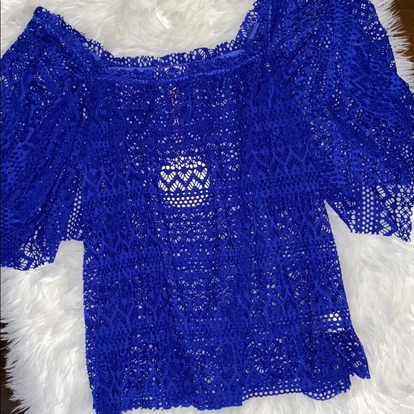 Cobalt Blue Lace Blouse - Picture 3 of 6